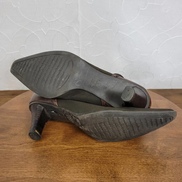Circa Joan David Ankle Womens Boots 9.5 Brown Leather Black Fabric Kitten Heels - Picture 7 of 8